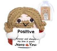 Vspek Jesús Positivo, Jesús al Crochet Muñeco Mensaje, Llavero Cruzado, Regalos Originales para Mujer, Hombres, Parejas, Colega, Cumpleaños, Fiesta, Navidad, Objeto de Oficina
