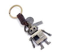 Vspek Llavero de Robot de metal y cuero, Llavero Metálico en forma de Robot regalo personalizado Key Ring, llavero Llavero coche amuleto de la suerte conducir con cuidado