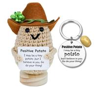 Vspek Patata Muñeco con Tarjeta Positiva, Sombrero Vaquero Patata Peluche Positive, Muñecas de Punto, Regalo Mujer, Cumpleaños Regalos Originales para Mujer, Hombres, Parejas, Colega