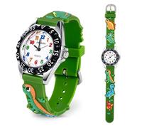 Vspek Reloj de dinosaurio, reloj analógico, reloj multifunción impermeable con correa de silicona verde, fácil de leer, regalo de Navidad y cumpleaños