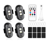 vsshe Luces LED inalámbricas para coche vsshe, paquete de 4, 8 colores, impermeables, con control remoto, carga USB, anticolisión, estroboscópicas para motocicletas, coches, bicicletas y drones RC