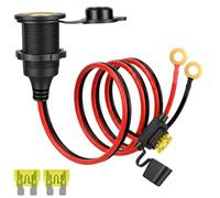 vsshe Toma Mechero Hembra 12V/24V con Cable, 1 a 2 Coche Toma Mechero Moto, Conector Mechero 240W Hembra Cable 14AWG con 2 Terminal de Ojal 6 mm y Fusible 20A, para Coche, Barco, Moto, Nevera Camper