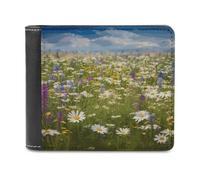 VstaDank Cartera de piel sintética con múltiples ranuras para tarjetas para hombre, diseño de flores de prado primaveral