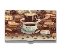 VstaDank Coffee And Sweets - Funda para tarjetas de visita de chocolate y azúcar para hombres y mujeres, profesional, aleación de aluminio, tarjetero, delgada, con tapa, organizador de tarjetas de