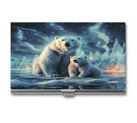 VstaDank Polar Bears Northern Lights - Funda para tarjetas de visita para hombres y mujeres, profesional, aleación de aluminio, tarjetero, delgada, con tapa, organizador de tarjetas de visita de metal