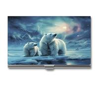 VstaDank Polar Bears Northern Lights - Funda para tarjetas de visita para hombres y mujeres, profesional, aleación de aluminio, tarjetero, delgada, con tapa, organizador de tarjetas de visita de metal