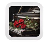 VstaDank Reloj de pared con rosa roja sobre piano, de 10.2 pulgadas, elegante diseño cuadrado, elegante y fácil de leer, funciona con pilas, reloj retro cuadrado perfecto para cocina u oficina