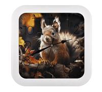 VstaDank Reloj de pared de ardilla en el bosque de 10.2 pulgadas, elegante diseño cuadrado, elegante y fácil de leer, funciona con pilas, reloj retro cuadrado perfecto para cocina u oficina