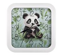 VstaDank Reloj de pared de bambú panda de 10.2 pulgadas, elegante diseño cuadrado, elegante y fácil de leer, funciona con pilas, reloj retro cuadrado perfecto para cocina u oficina