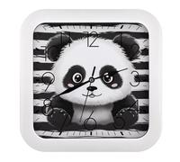 VstaDank Reloj de pared de panda blanco y negro de 10.2 pulgadas, elegante diseño cuadrado, elegante y fácil de leer, funciona con pilas, reloj retro cuadrado perfecto para cocina u oficina