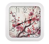 VstaDank Reloj de pared japonés con diseño floral de ciruela de primavera de 10.2 pulgadas, elegante diseño cuadrado, elegante y fácil de leer, funciona con pilas, reloj retro cuadrado perfecto para