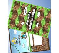VSW 12 tarjetas de invitación y 12 sobres para fiestas de cumpleaños y cumpleaños infantiles para niñas y niños | Minecraft n.º 103
