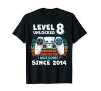 VSYNLOJN Level 8 Unlocked Awesome Since 2014 Eight-Birthday T Shirt Black S