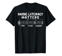 VSYNLOJN Music Literacy Matters I Like To Eat Puppies T-Shirt Black S