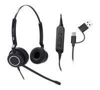 VT Auriculares UC con cable con cancelación de ruido de IA de 2 micrófonos, auriculares de trabajo con USB-C/A para PC/portátil/teléfonos IP para equipos MS, 3CX, Genesys, Bria, Avaya Workplace, Cisco