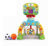 VTech-Baby Centro de Deportes Basket-GOL, Portería de fútbol, Canasta de Baloncesto y Diana, Efectos Especiales y respuestas interactivas, Incluye Tres Pelotas, Marcador LED (80-533522), versión ESP
