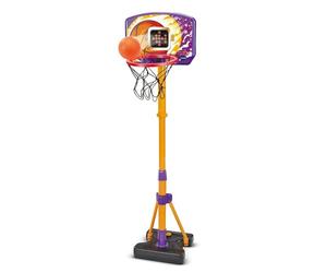 VTech - Cesta de baloncesto interactiva, juego de baloncesto infantil interior, cesta de pie electrónica y escalable, altura ajustable 110 - 140 cm, regalo para niños a partir de 3 años - Contenido en