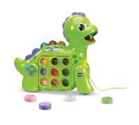 VTech - Dinosaurio glotón Infantil Cuenta y aprende, Juguete de Arrastre para niños +1.5 años, Aprende a Contar, 9 Piezas de Comida Que enseñan Vocabulario, Versión ESP