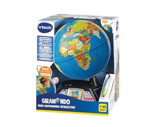 VTech Giramondo - Video globo terráqueo interactivo, mapamundi para niños con bolígrafo táctil y pantalla de 2,7 pulgadas, incluye 600 videos BBC, juegos educativos y cuestionarios, idioma italiano,