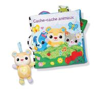 VTech - Gran libro de tela para bebé con oso de peluche musical e interactivo, juguete de despertar sentido, regalo para bebé desde 3 meses - Contenido en francés