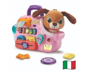 VTech Il Mio Perrito Transportino, Peluche Interactivo con Bolsa interactiva para Transporte, 6 Accesorios incluidos, 2 Modos, Apagado automático, Idioma Italiano, Pilas Incluidas, 12-36 Meses