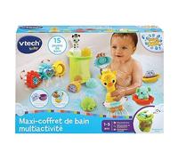 VTech - Juego de baño multiactividad, 15 Juguetes de baño para bebés, Animales, Barcos, 3 Formas, 3 Bolas, Red de Almacenamiento, Regalo para niños y niñas a Partir de 1 año - Contenido en francés