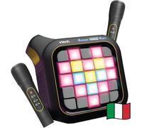 VTech Karaoke Light Party, micrófono Infantil para Karaoke con Altavoz, 2 micrófonos inalámbricos, conexión Bluetooth y Voz mágica, Efectos de Sonido, 25 Teclas para Pixel Art, Pilas Incluidas, 7+