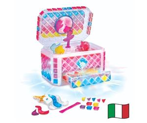 VTech Mosaic Magic Lights - Cofre joyero para niña, Luminoso, Personalizable con 200 Tarjetas de Mosaico, 4 Figuras Incluidas, melodías relajantes, Idioma Italiano, Pilas Incluidas, más de 5 años