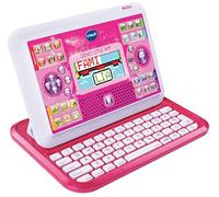 VTech - Portátil y Tablet 2 en 1 Genio Little App, Ordenador Infantil Educativo para niños +4 años, 80 Actividades Que enseñan Letras, inglés, matemáticas, Ciencias, Color Rosa, Versión ESP
