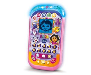 VTech - Teléfono Educativo de Dora la Exploradora, Juguetes Electrónicos Niños +3 Años, Pantalla LCD, Juegos Bilingües, Micrófono y Teclado, Botones de Personajes, Versión ESP