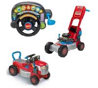 VTech Tractor y cortacésped 3 en 1, juguete educativo interactivo con volante, 4 canciones y 36 melodías