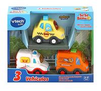 VTech - TutTut Bólidos Pack de 3 Coches con botón Sorpresa, Walkie el Taxi, Simoneta la Furgoneta y Nina Ambulancia, Versión ESP