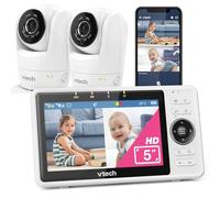 VTech vigilabebés inteligente wifi con 2 cámaras con cámara FHD de 1080p, pantalla IPS HD de 5", vídeo en movimiento, detección de sonido/movimiento, sensor de temperatura, pantalla dividida: VM901-2W
