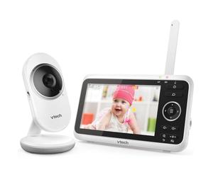 VTech VM350 Baby Monitor con Cámara, Baby Monitor de Video de 5 Pulgadas con Pantalla LCD a Color, Función de Visión Nocturna, Función de Intercomunicación, Canciones de Cuna y Sonidos
