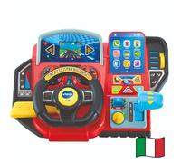 VTech Volante Turbo Pilota, Volante para Niños con Cuadro de Mandos Interactivo, Más de 20 Juegos Educativos y 9 Circuitos, Pantalla LCD, Claxon e Indicador de Dirección, Idioma Español, Pilas