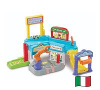 VTech Vroom Vroom Go - Taller de Reparaciones, Pista de Coches con Garaje multifunción, Brazo robótico, Incluye 1 vehículo, 3 Zonas mágicas, Idioma Italiano, Pilas Incluidas, 1-5 años