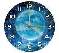 VTGHDEEQ Reloj de Pared con Pilas,fácil de Leer,Planeta de Estrellas del Universo Azul,Reloj silencioso Redondo de 9.85 in