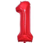 Vthoviwa 40 Pulgadas Globo Numero 1 Rojo, Globos 1 Cumpleaños Fiesta 0123456789,10-19,20-25,30,40,50,60,70,80,90, Número 1 Decoración Fiesta Del Aniversario Soporte Helio