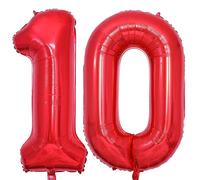 Vthoviwa 40 Pulgadas Globo Numero 10 Rojo, Globos 10 Cumpleaños Fiesta 0123456789,10-19,20-25,30,40,50,60,70,80,90, Número 10 Decoración Fiesta Del Aniversario Soporte Helio