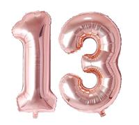 Vthoviwa 40 Pulgadas Globo Numero 13/31 Rosa Oro, Globos 13/31 Cumpleaños Fiesta 0123456789,10-19,20-25,30,40,50,60,70,80,90, Número 13/31 Decoración Fiesta Del Aniversario Soporte Helio