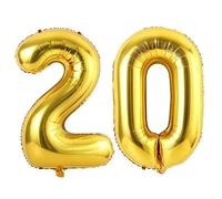 Vthoviwa 40 Pulgadas Globo Numero 20 Oro, Globos 0 Cumpleaños Fiesta 0123456789,10-19,20-25,30,40,50,60,70,80,90,Número 20 Decoración Fiesta Del Aniversario Soporte Helio