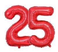Vthoviwa 40 Pulgadas Globo Numero 25/52 Rojo, Globos 25/52 Cumpleaños Fiesta 0123456789,10-19,20-25,30,40,50,60,70,80,90, Número 25/52 Decoración Fiesta Del Aniversario Soporte Helio