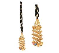 VTN Patiala Shahi Parandi/Paranda - Accesorio tradicional para el pelo, borlas trenzadas, extensión de pelo, choti (negro con colgantes de color dorado y bolas multicolores)