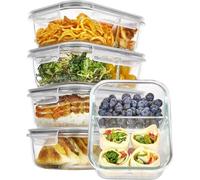 Vtopmart 5 Paquetes Tupper Cristal con 2 Compartimentos, 975ml, Tapers de Cristal, Recipientes de Vidrio Hermeticos con Tapa, para Microondas, Horno, Congelador y Lavavajillas