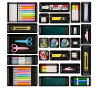 Vtopmart Juego de 25 organizadores de cajones de escritorio de oficina, bandejas organizadoras de cajones de plástico versátiles de 4 tamaños, contenedores de almacenamiento para accesorios de