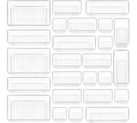 Vtopmart Lot de 60 Organisateurs de Tiroir - 4 Tailles, Rangement Tiroir en Plastique Transparent - Parfait pour Salle de Bain, Coiffeuse, Bureau, Cuisine, Outils et Maquillage