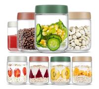 Vtopmart Paquete de 8 tarros de avena nocturna, recipientes de vidrio de 16 onzas con tapa, a prueba de fugas, para yogur, cereales, leche, fruta, condimento, salsa de aderezo, aperitivos, jugo