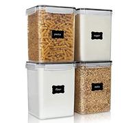 Vtopmart - Recipientes grandes de plástico para almacenamiento de alimentos, 5,2 l / 175 oz, paquete de 4 recipientes herméticos con tapa para harina, azúcar, arroz, 4 tazas de medir y 24 etiquetas