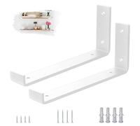 VTOPVMAX 2 Piezas Soporte Estanteria Pared Blanca - Escuadras Metalicas de L 0,5 cm Grueso con Tornillos, Soportes para Balda Flotante, 30 cm