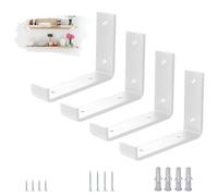 VTOPVMAX 4 Piezas Soporte Estanteria Pared Blanca - Escuadras Metalicas de L 0,5 cm Grueso con Tornillos, Soportes para Balda Flotante, 15 cm